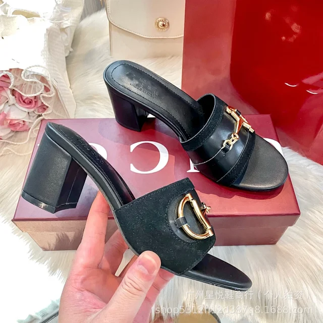 Unbranded High Heels Open-Toe Block-Heel Mule Sandals with Metal Horsebit Detail product detail image 4