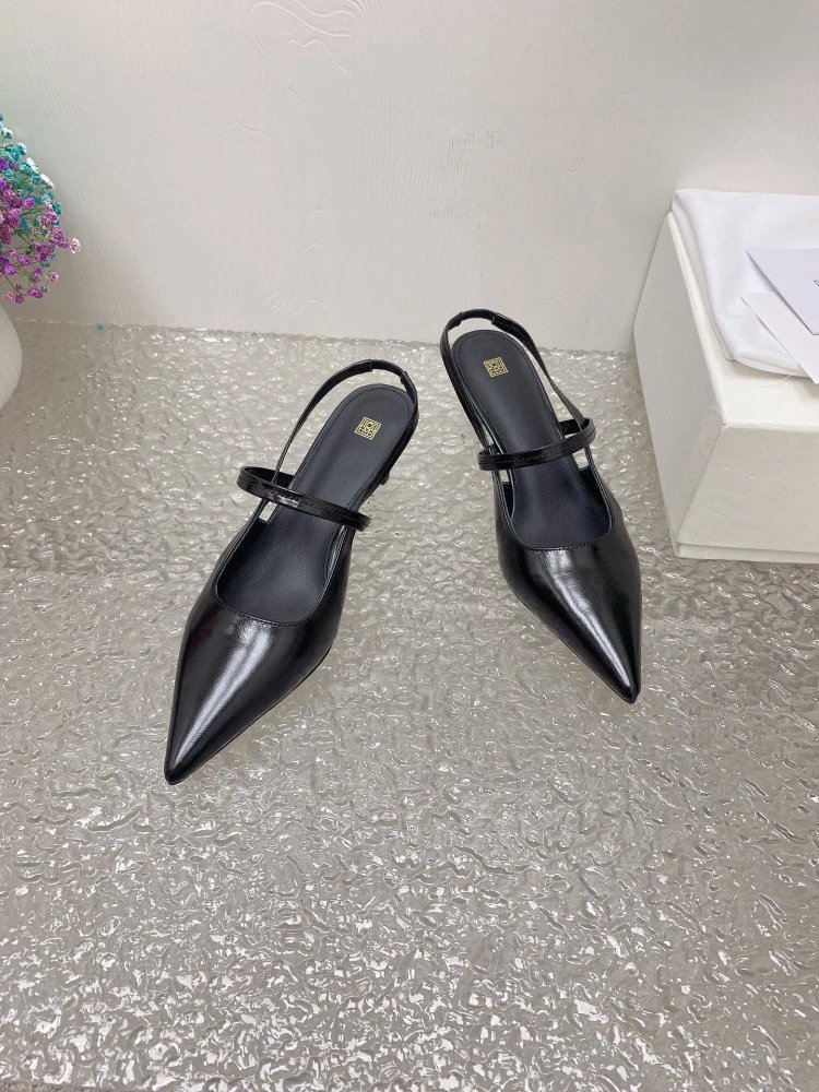 Design Pointed-Toe Slingback Kitten Heels Beige Leather Shoes - 18