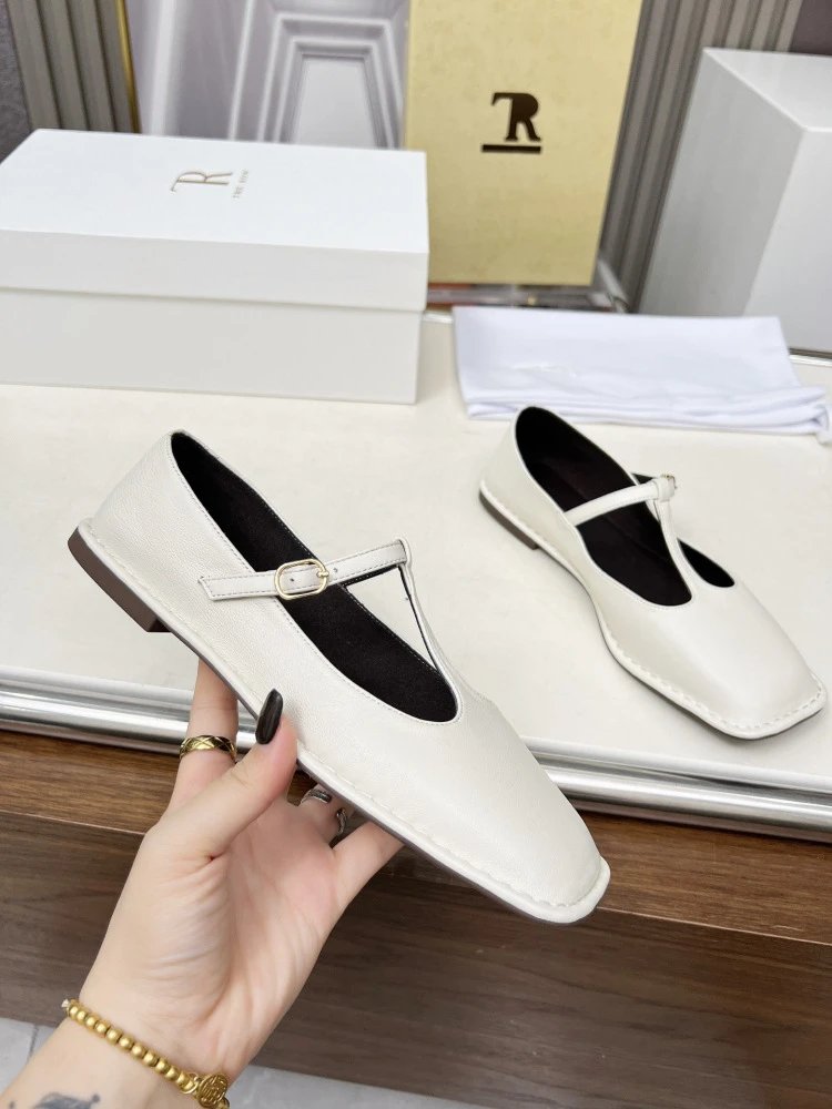 The Row Mary Jane Black Leather Flat Shoes - 17