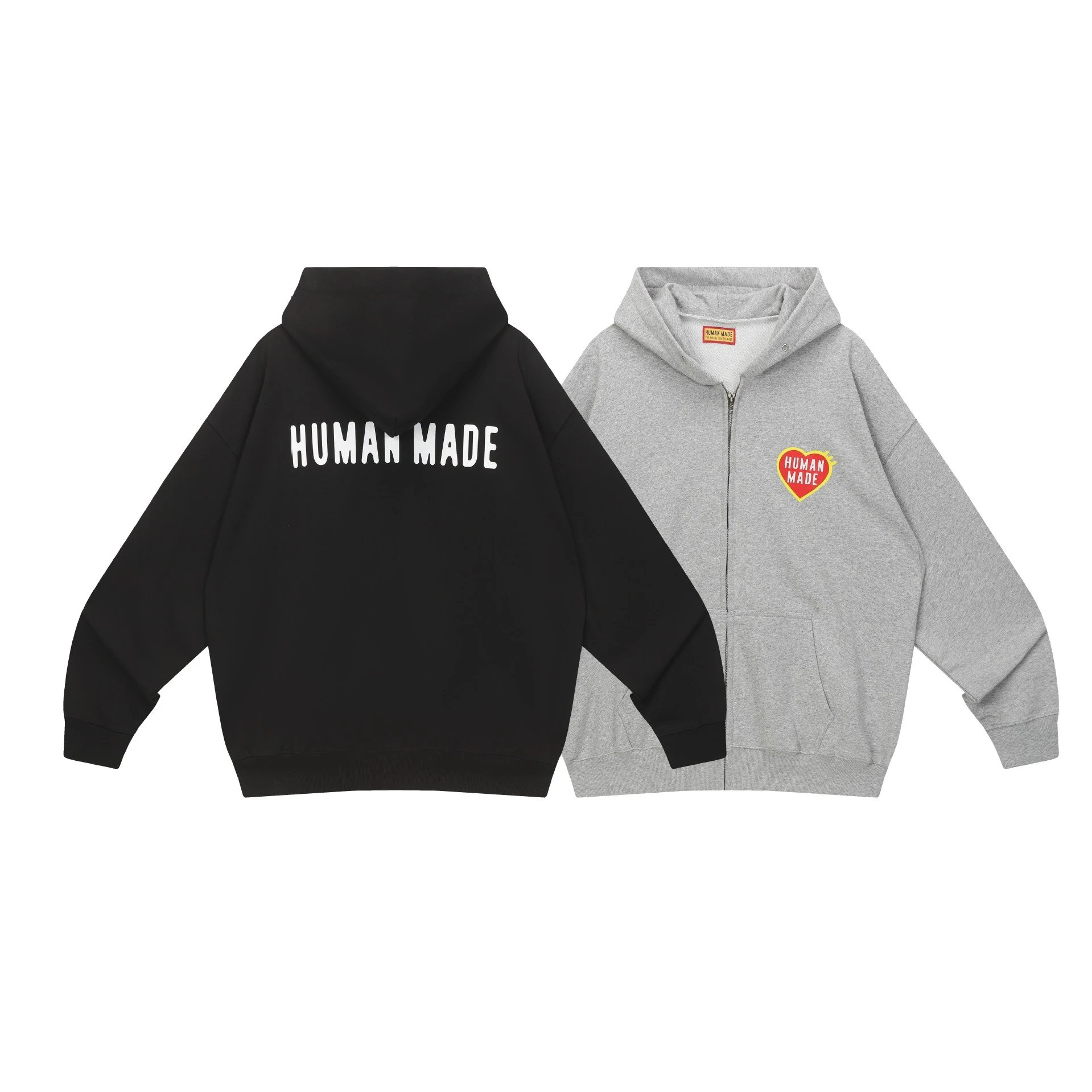 Human Made Heart Logo Zip-Up Hoodie Black and Gray - 4