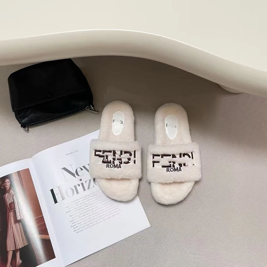 Fendi Slippers Shearling open-toe logo-strap image 3