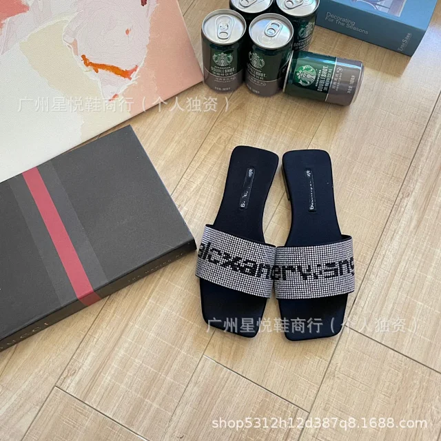 Alexander Wang Slippers Rhinestone Logo Square-Toe Slide product detail image 8