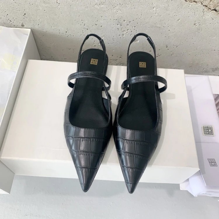 Saint Tears Croc-Embossed Mary Jane Flats Black Leather Shoes - 3