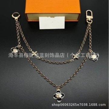 Cat Charm Keychain Pendant with Leather Strap and Fabric Appliqué - 2