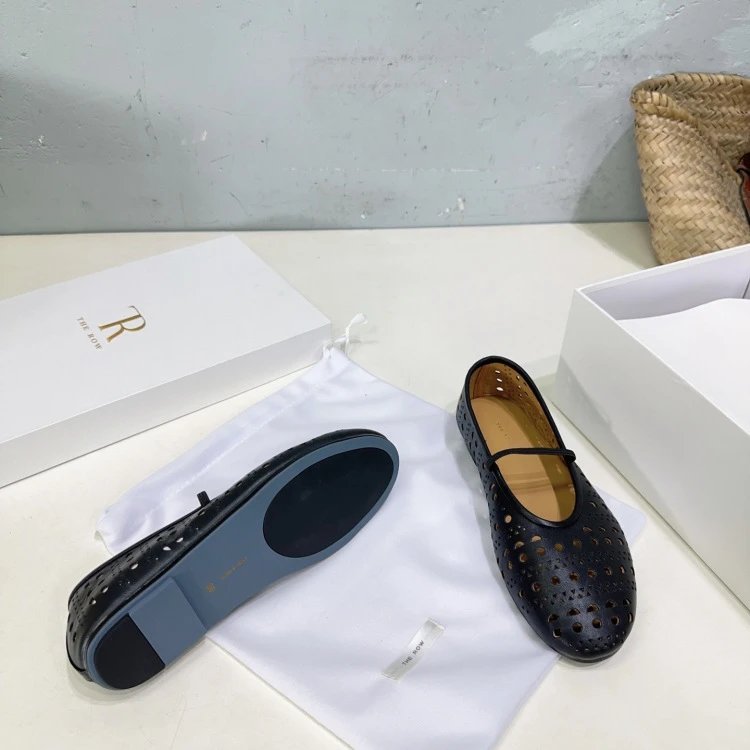 The Row Perforated Mary Jane Flats Black Shoes - 18