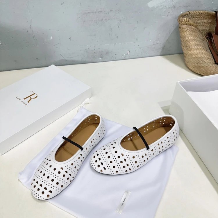The Row Perforated Mary Jane Flats Black Shoes - 28
