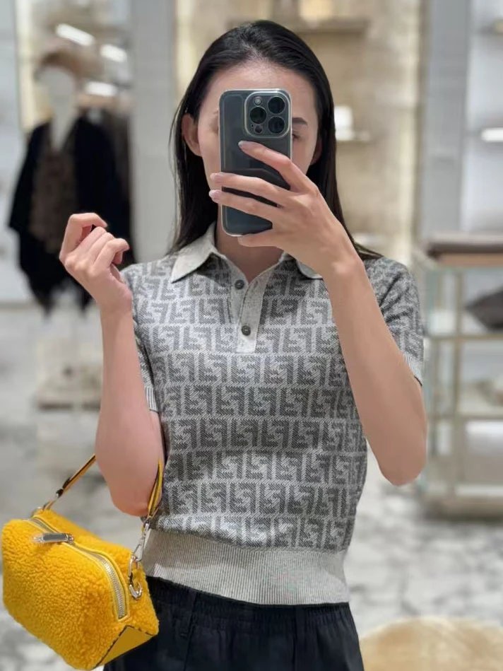 Fendi FF Monogram Knit Polo Gray - 5