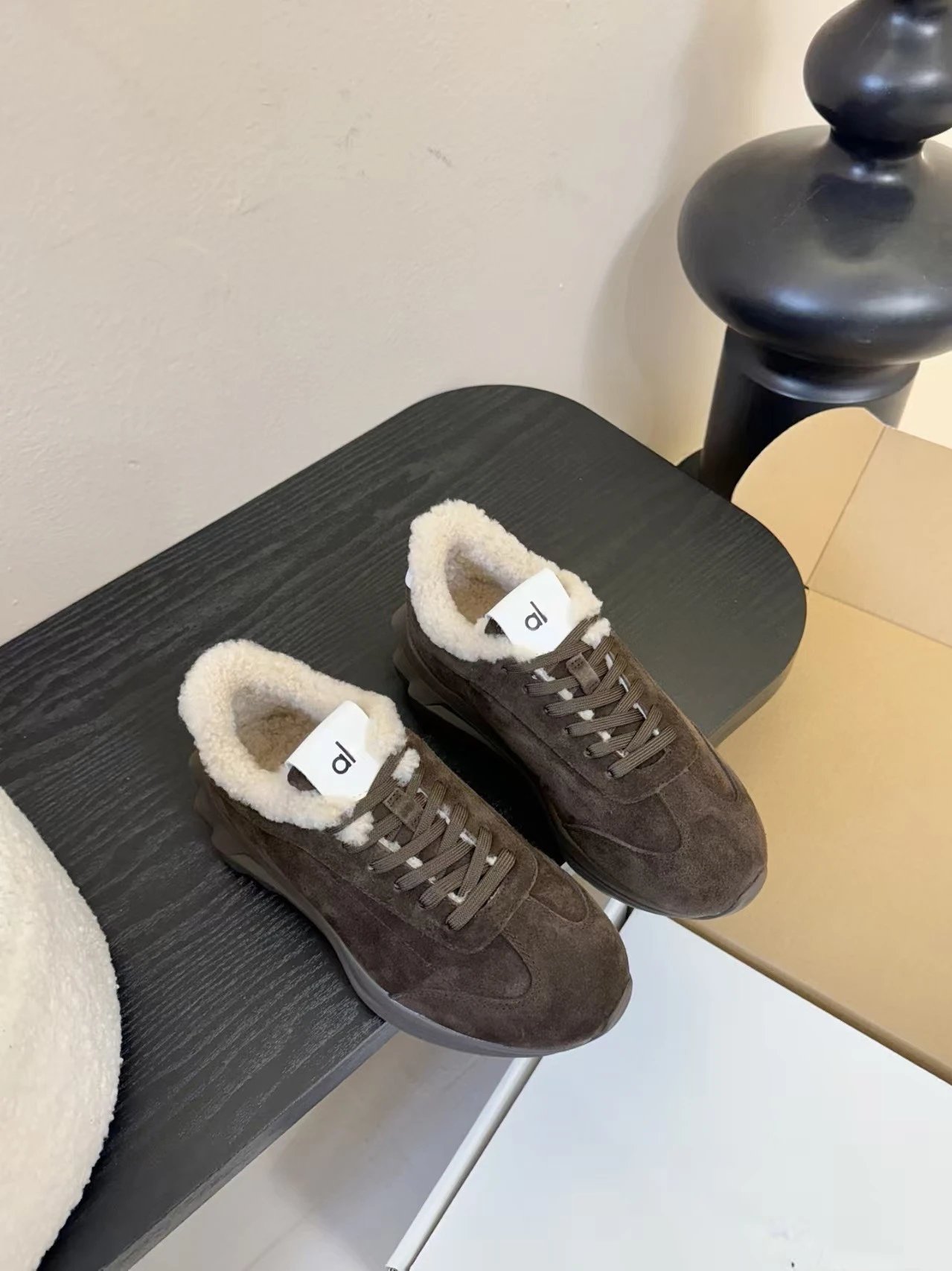 UGG Fluff Sneaker Brown Suede Shearling-Lined Sneakers