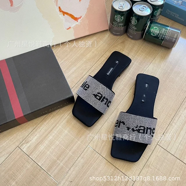 Alexander Wang Slippers Rhinestone Logo Square-Toe Slide product detail image 10