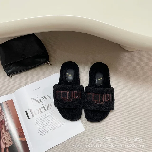 Fendi Slippers Shearling Logo Strap product detail image 4