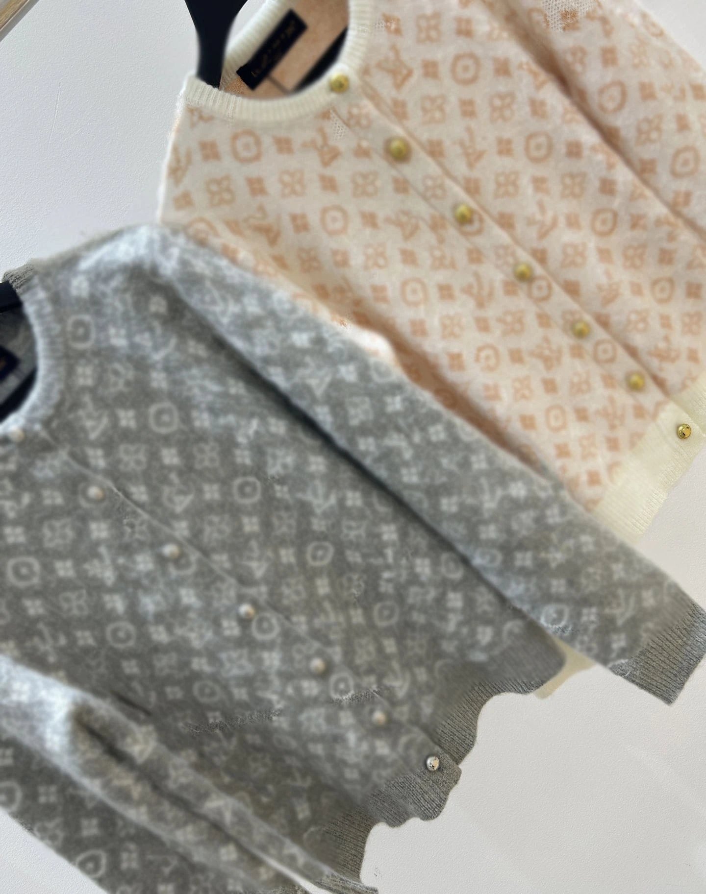 Louis Vuitton Monogram Knit Cardigan Beige Cream Sweater - 9