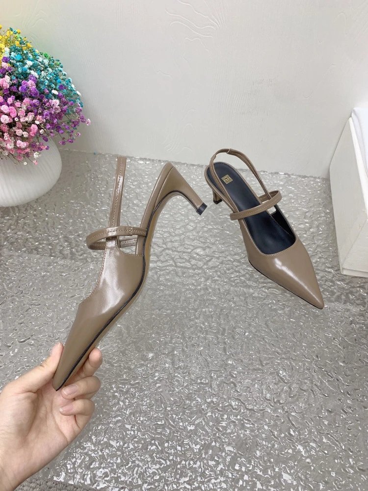 Design Pointed-Toe Slingback Kitten Heels Beige Leather Shoes - 29