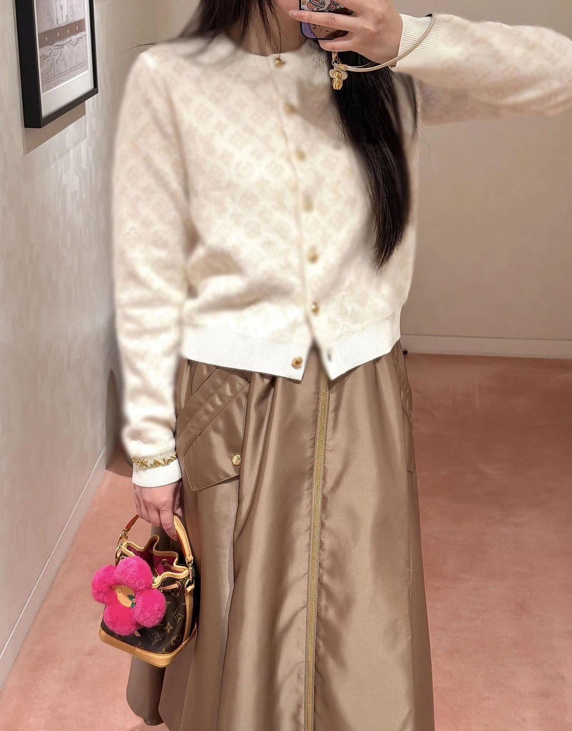 Louis Vuitton Monogram Knit Cardigan Beige Cream Sweater - 17
