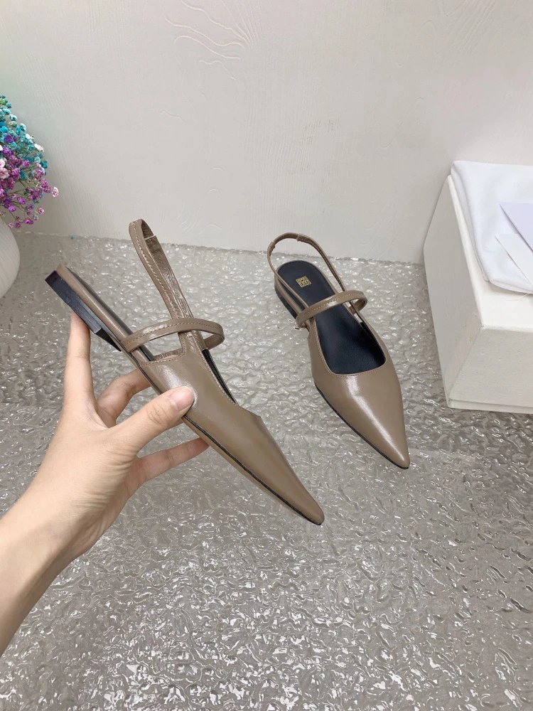 Design Pointed-Toe Slingback Kitten Heels Beige Leather Shoes - 34