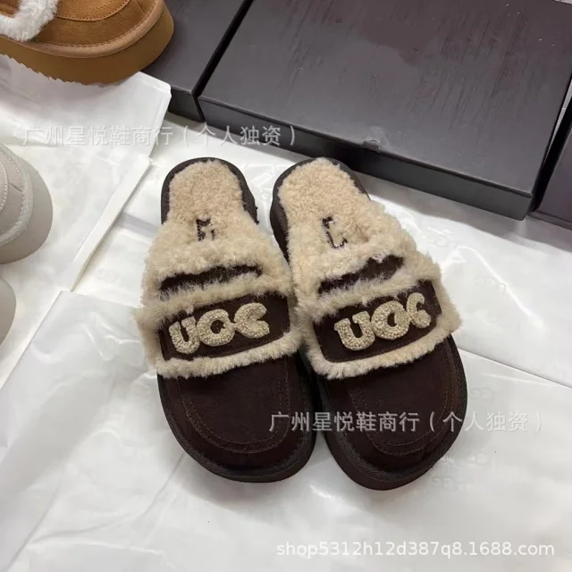 UGG Slippers Logo-Embroidered Fur-Lined Platform Mule product detail image 7