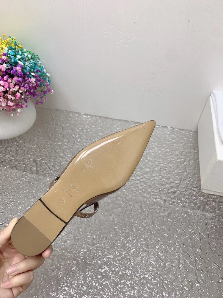 Design Pointed-Toe Slingback Kitten Heels Beige Leather Shoes - 39