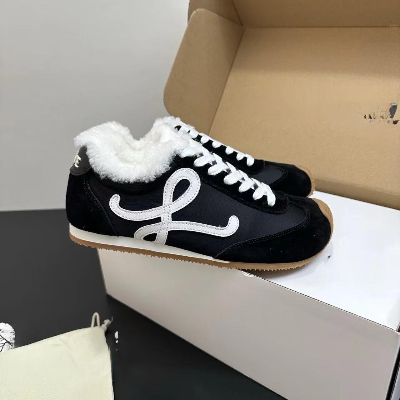 Loewe Puzzle Runner White Shearling-Trimmed Sneakers - 10