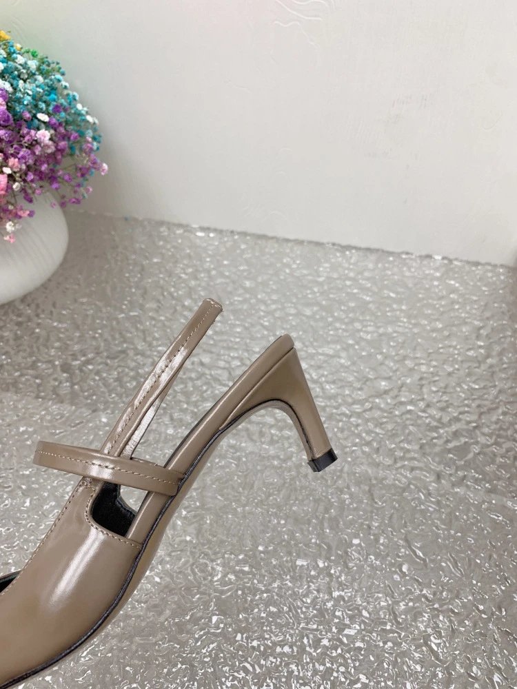 Design Pointed-Toe Slingback Kitten Heels Beige Leather Shoes - 31