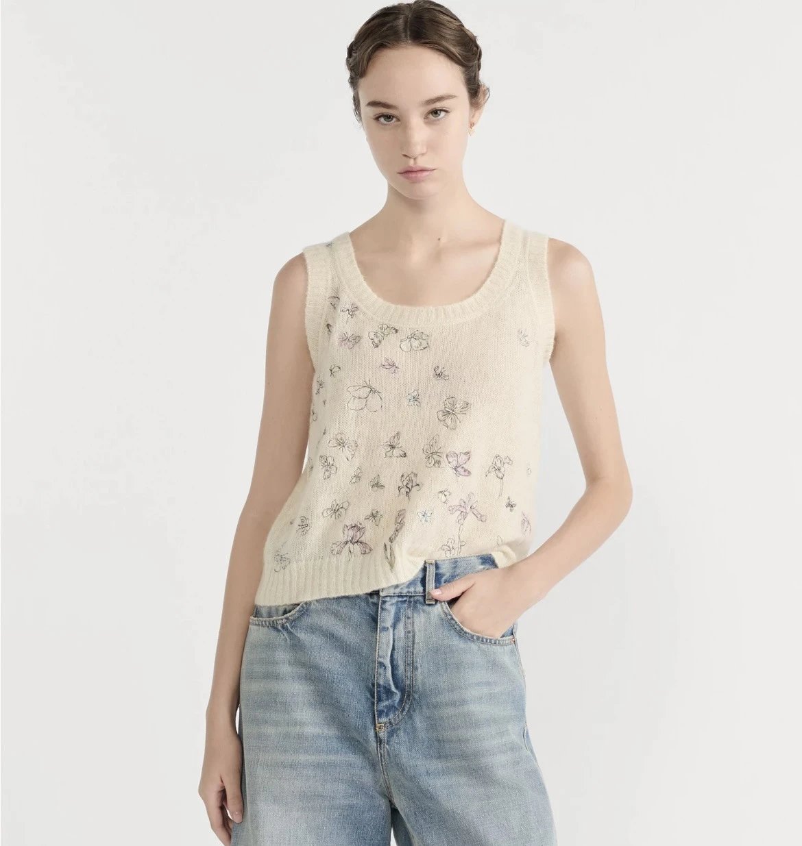 Dior Butterfly-Print Knit Vest Top White - 5