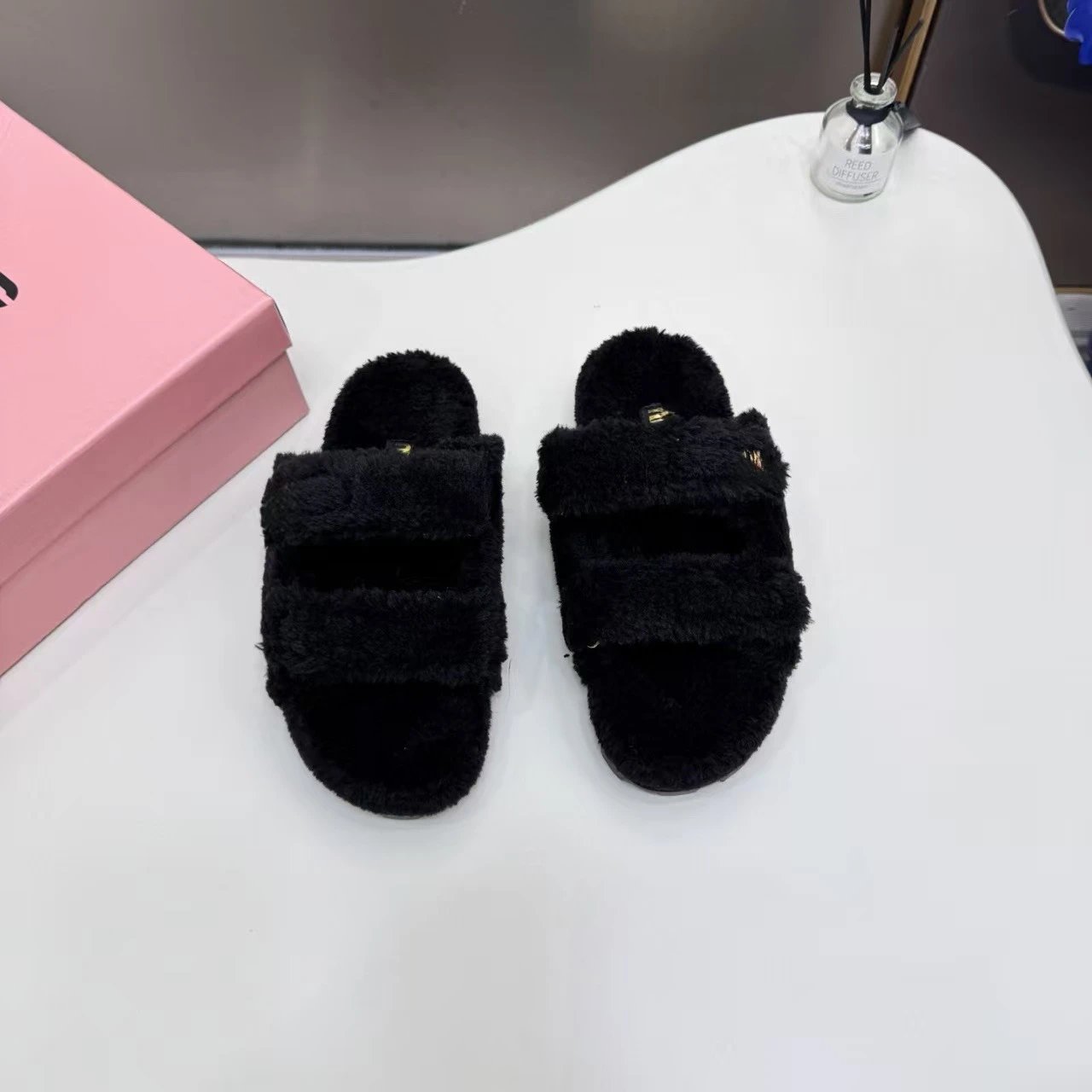Miu Slippers Faux-Fur Double-Strap Slide image 3