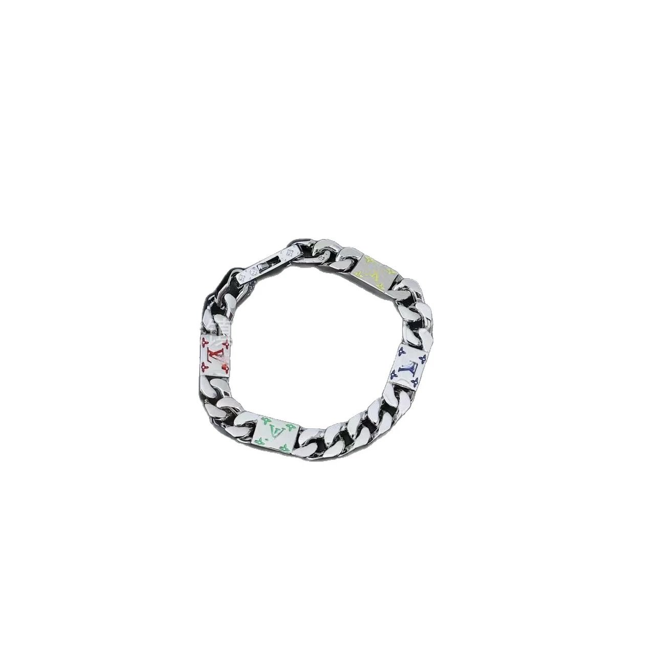 Unbranded Jewelry Silver-Tone Cuban Link Chain with Multicolor Monogram Plaques image 5