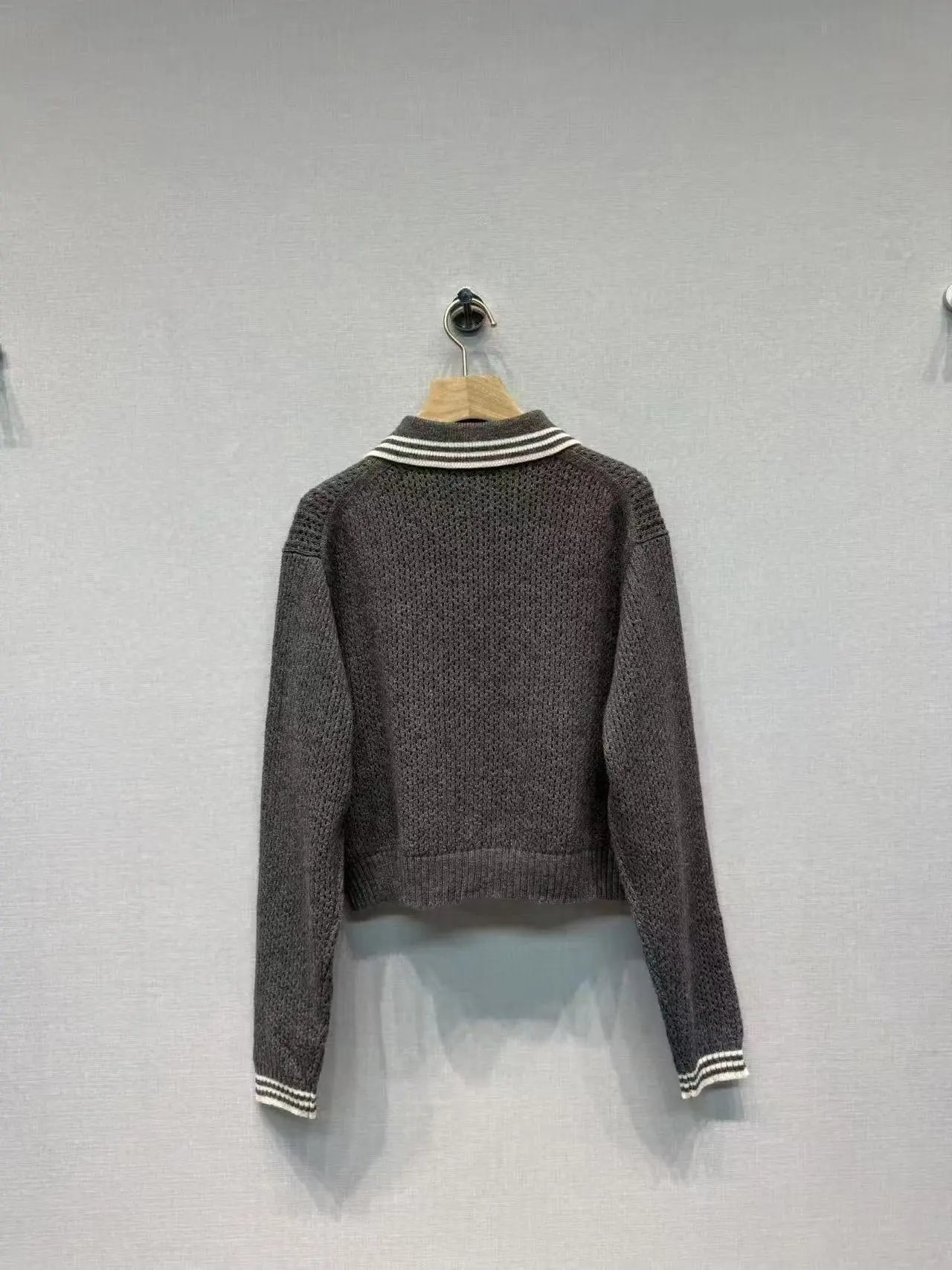 Miu Miu Knit Polo Shirt Gray - 4