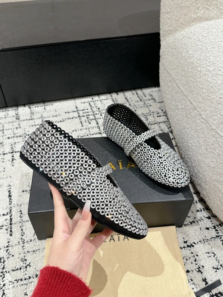 ALA Mary Jane Loafers Black Sequin Embellished Shoes - 14