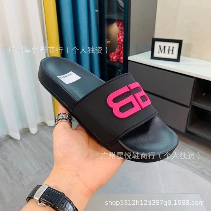 Balenciaga BB Logo Slide Black Yellow Slippers - 4