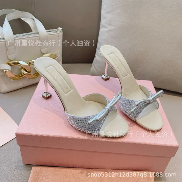 Miu High Heels Rhinestone Bow Open-Toe Mule product detail image 4