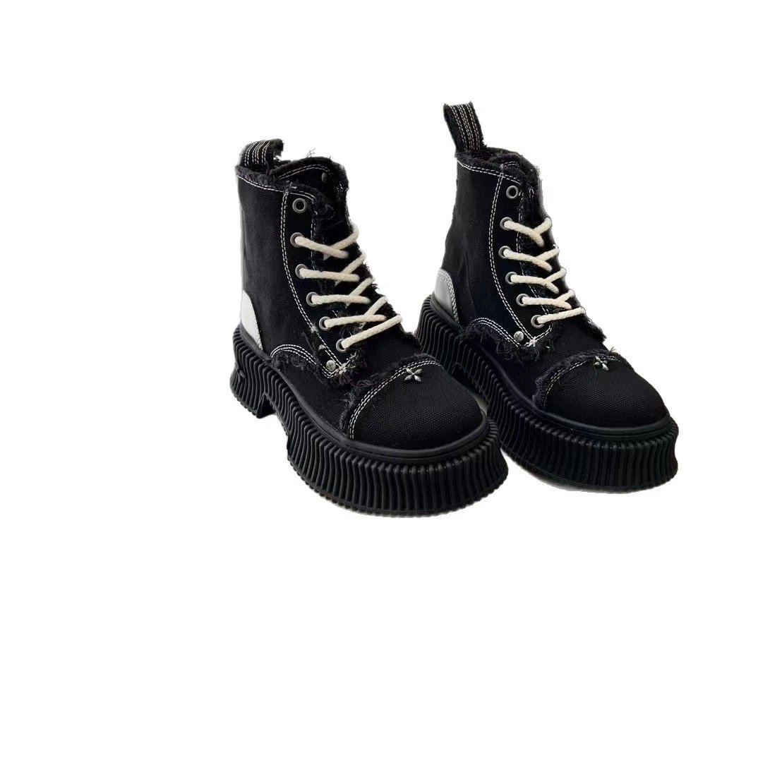 Unbranded Boots Mid-Calf Lace-Up Platform with Ribbed Soles and Cross Embellishment image 5