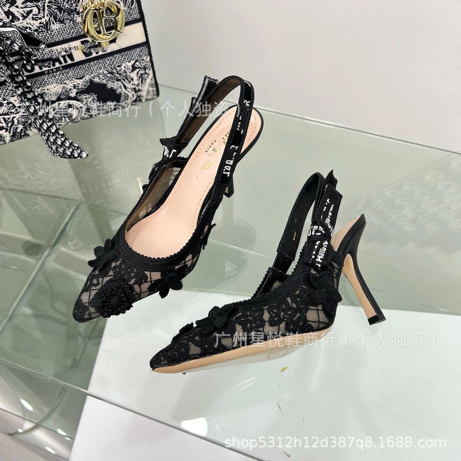 Dior J'Adior Lace Slingback Flat Black Shoes - 16