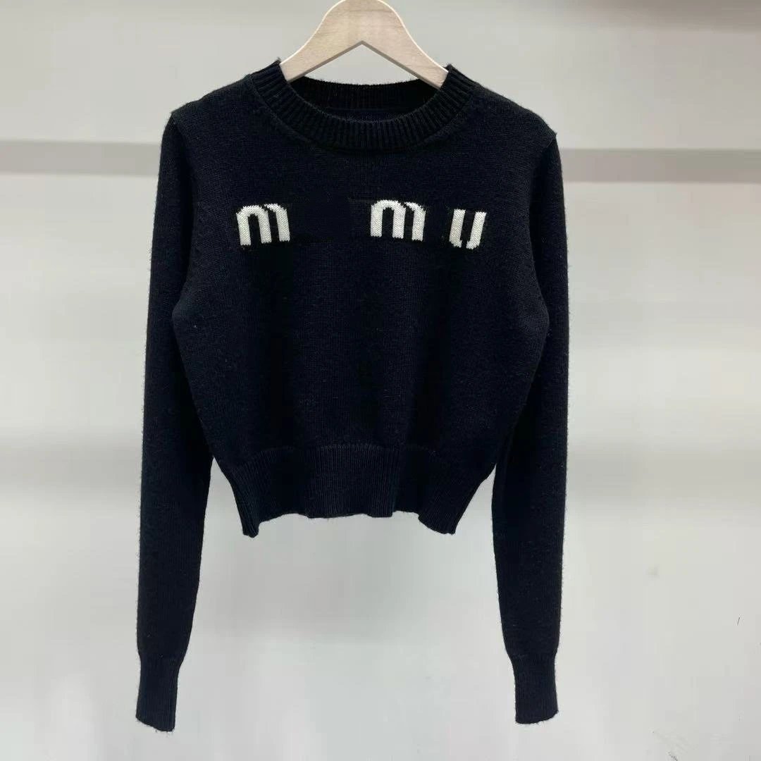 Miu Miu Logo Knit Sweater Gray - 3