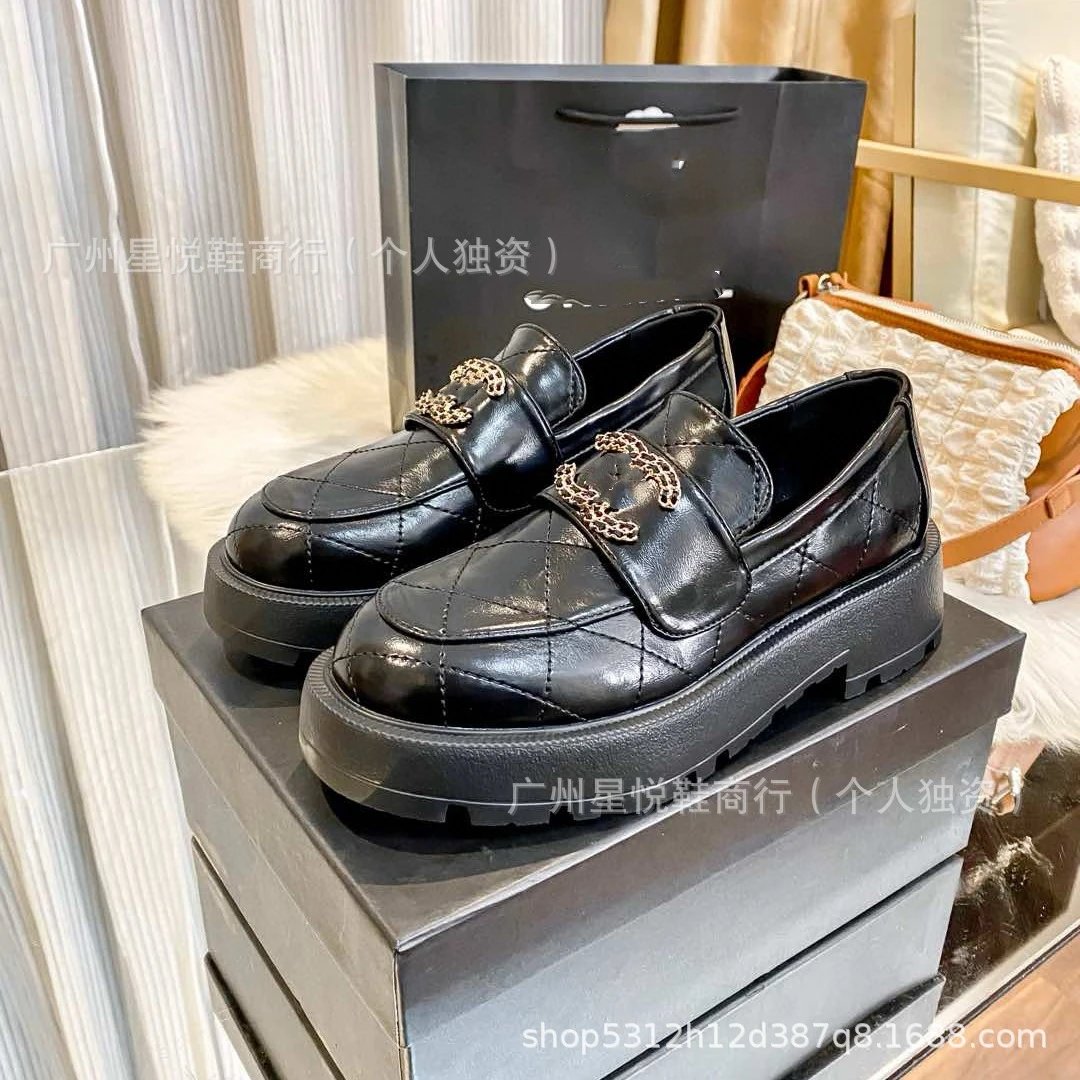 Chanel-inspired Quilted Loafers with CC Logo Buckle Black Leather Loafers - 6