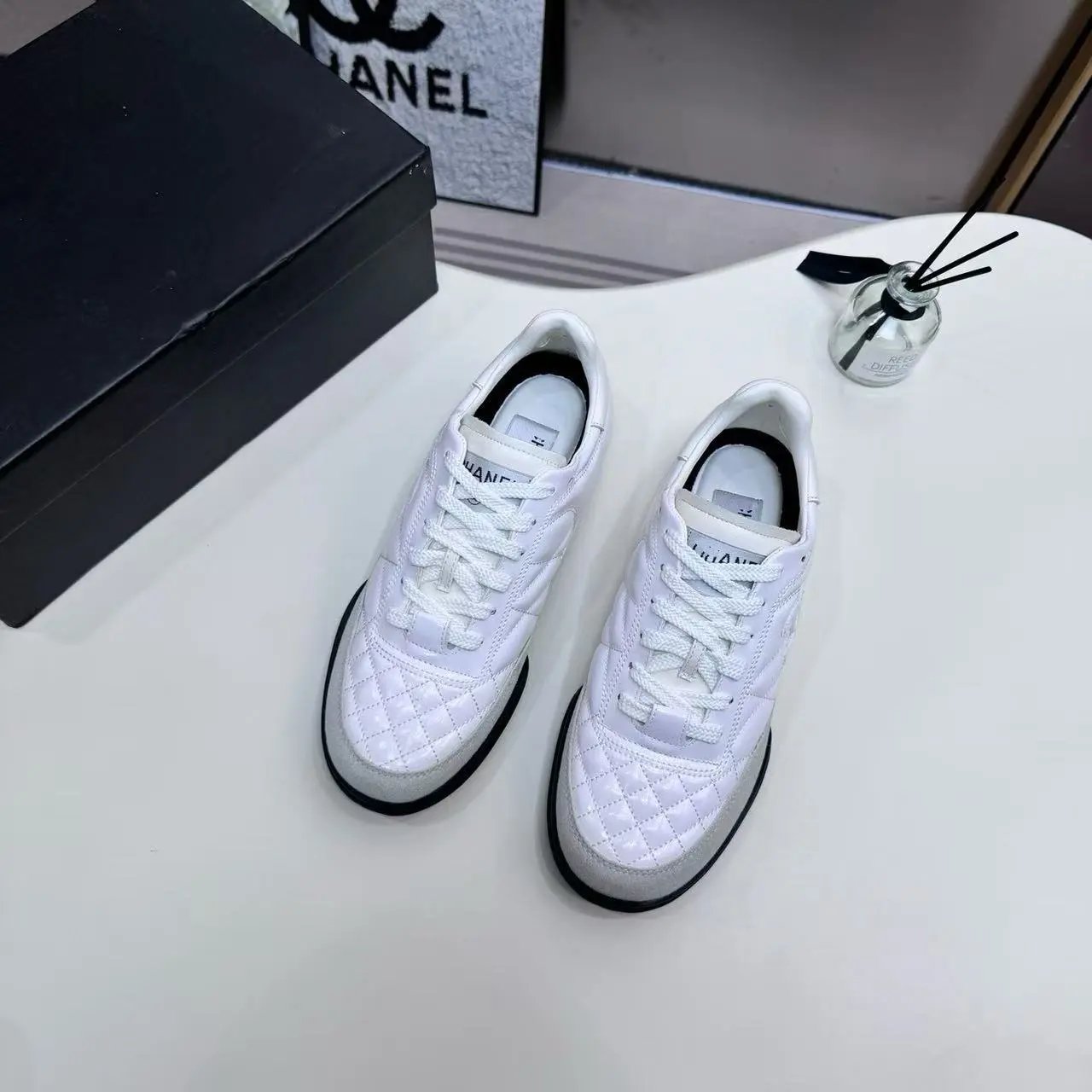 Chanel Tennis Line White Quilted Sneakers - 6