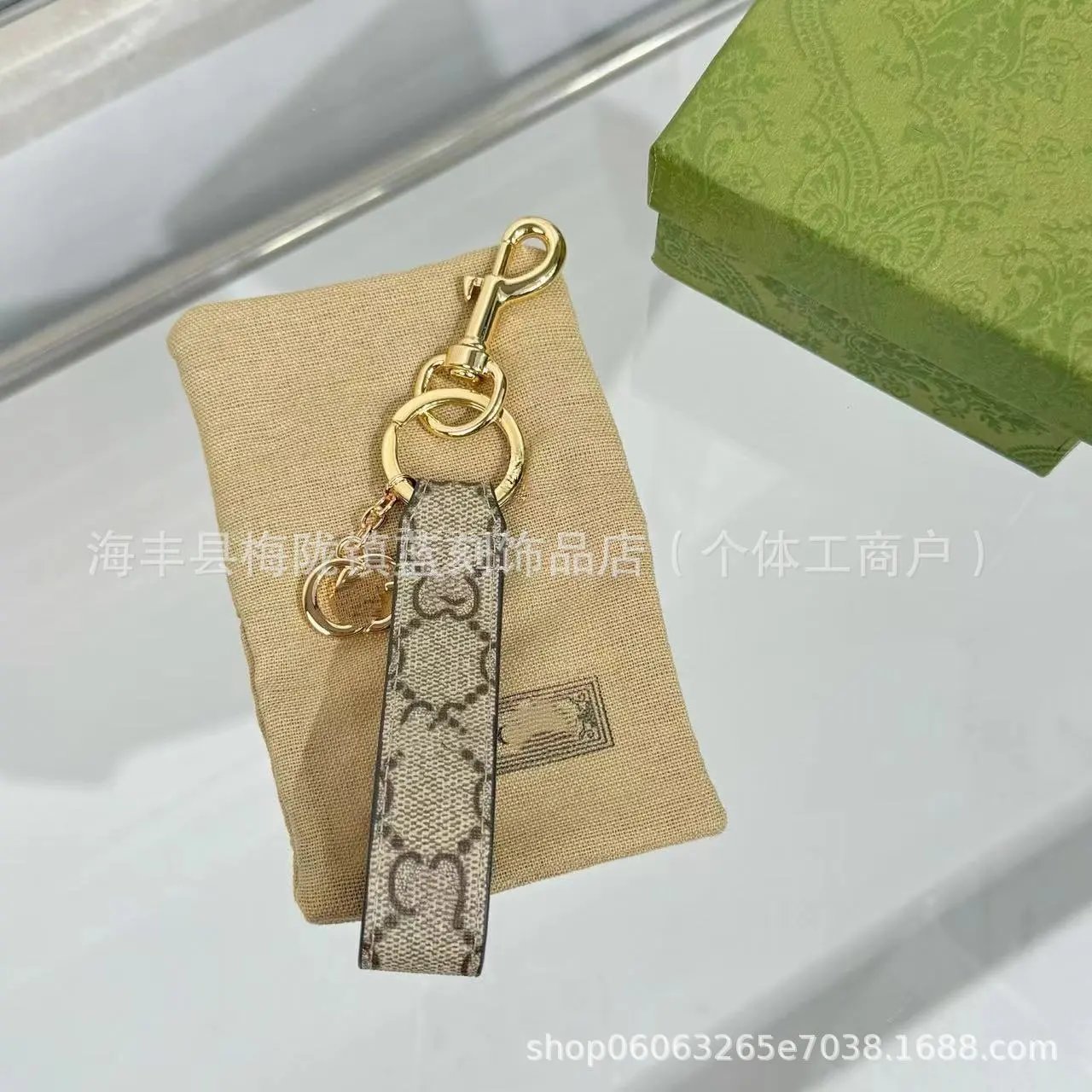 Gucci GG Marmont Keychain Gray Monogram Leather Key Ring - 3