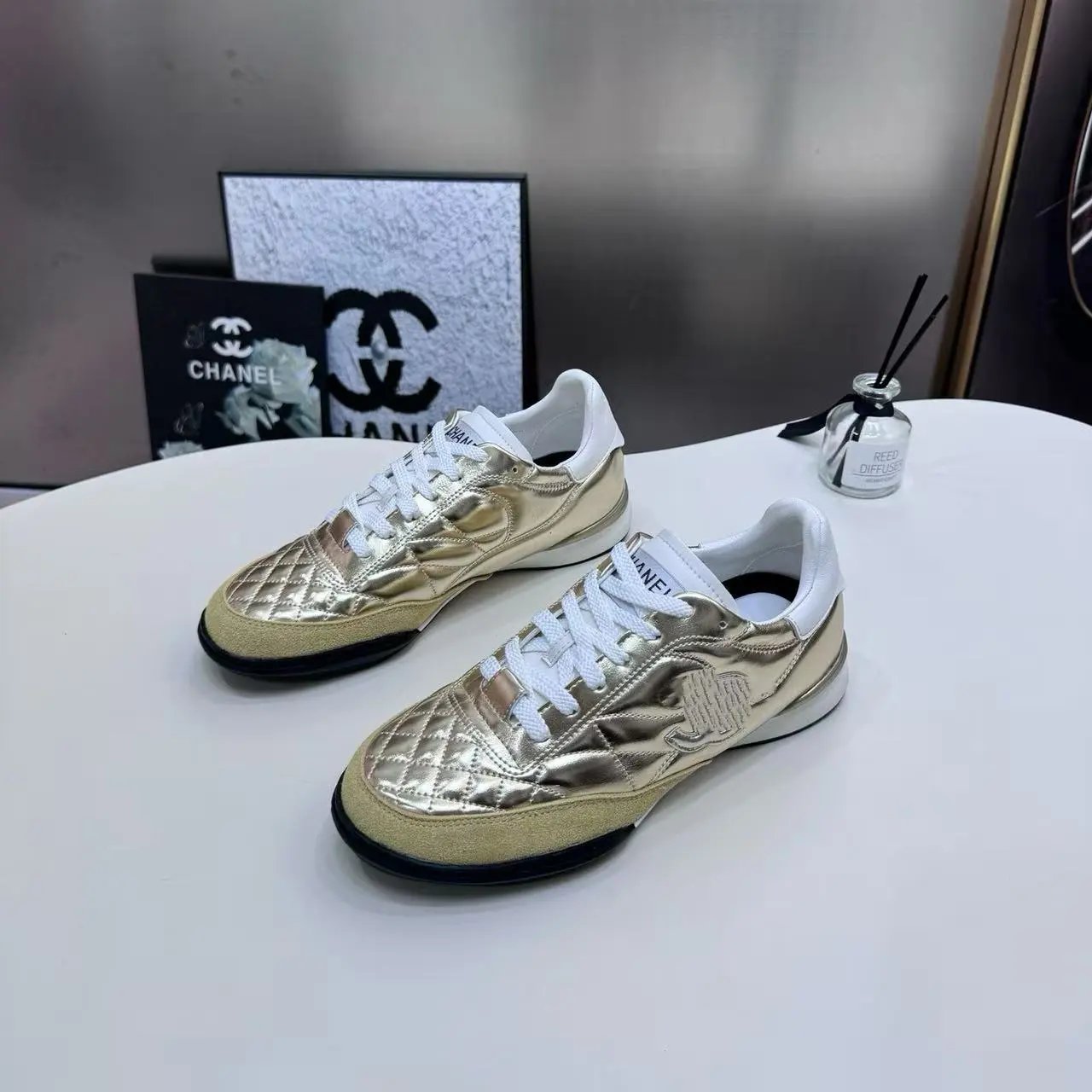 Chanel Tennis Line White Quilted Sneakers - 10