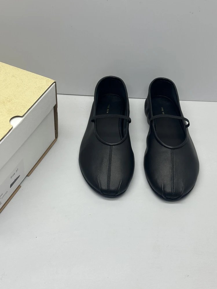 Brown Leather Mary Jane Flat Shoes - 7