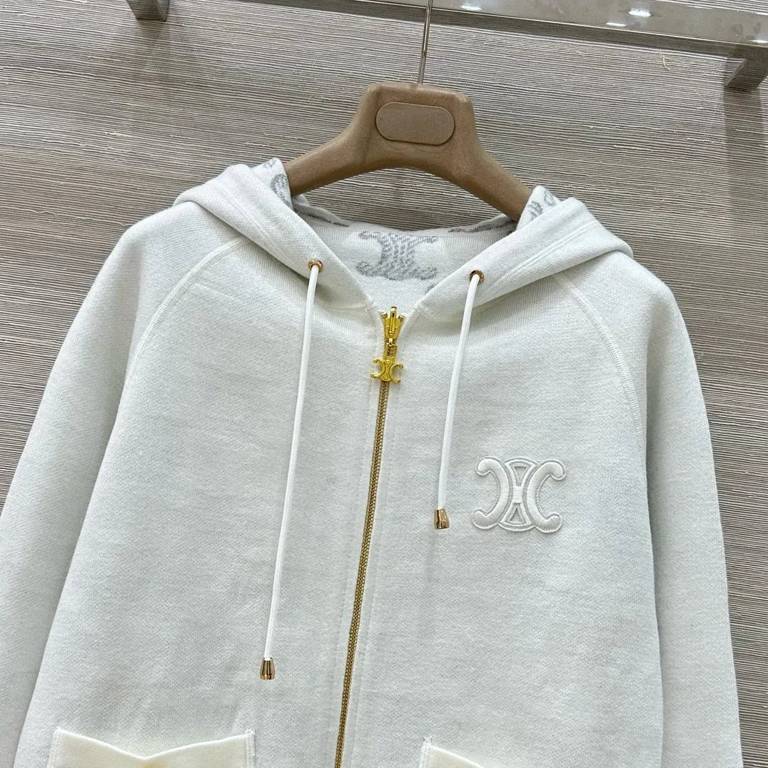 Celine Triomphe Hoodie White Gold-Zip - 4