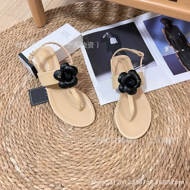 Unbranded Sandals Ankle-Strap Thong with Quilted Footbed and Pearl Flower Embellishment product detail image 12