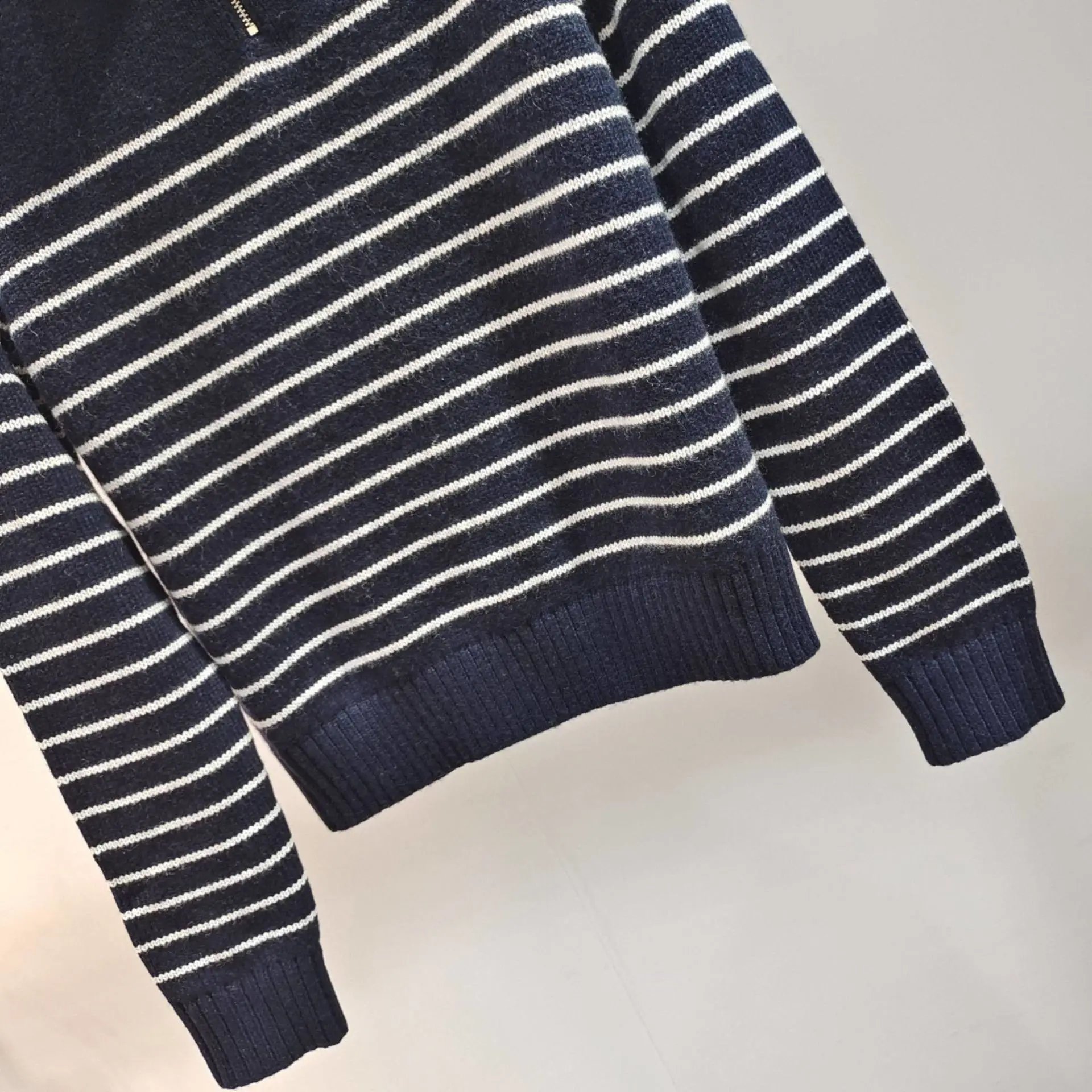 AMA Half-Zip Striped Knit Sweater Navy - 17