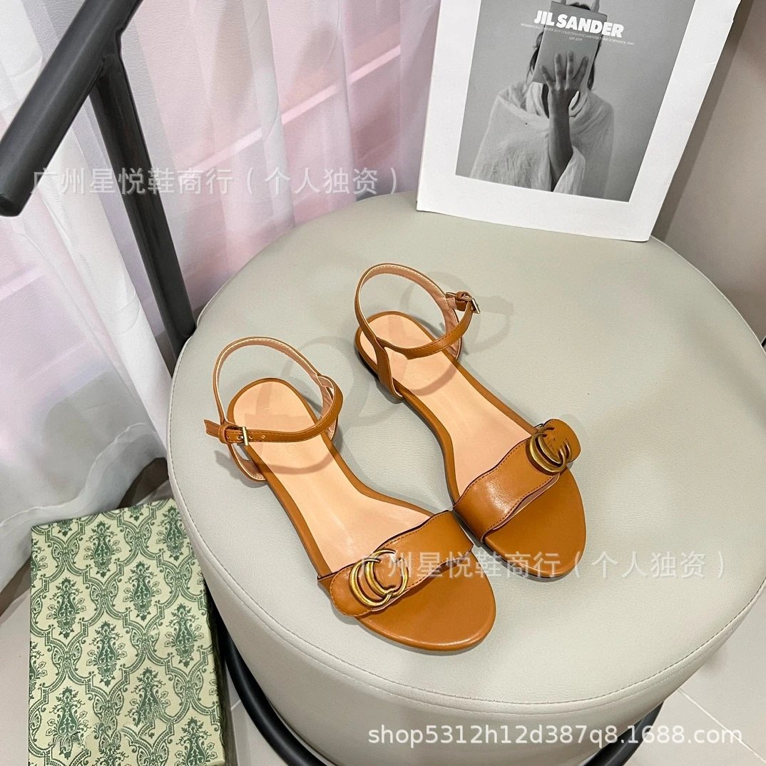 Gucci Marmont Flat Sandals Gold Metallic Sandals - 6