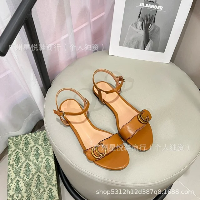 Unbranded Sandals Ankle-strap flat with double-ring ornament product detail image 5