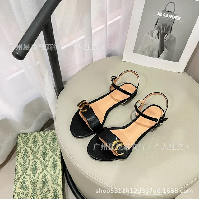 Unbranded Sandals Ankle-strap flat with double-ring ornament product detail image 8