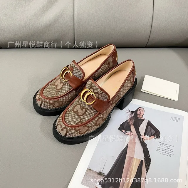 Gucci Casual Shoes GG canvas platform loafers with horsebit-style hardware product detail image 7