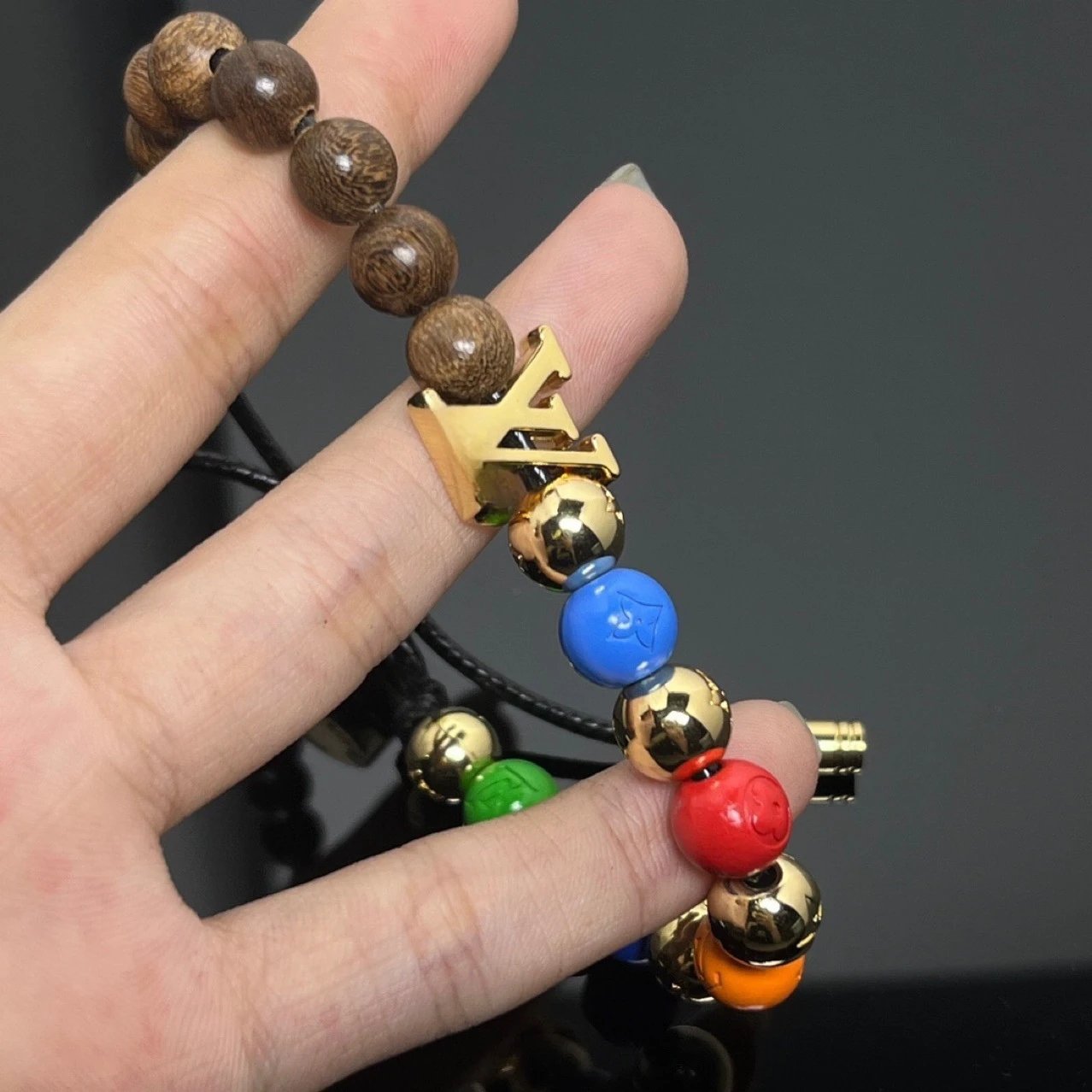 Louis Vuitton Multicolor Beaded Bracelet with LV Logo Charm - 3
