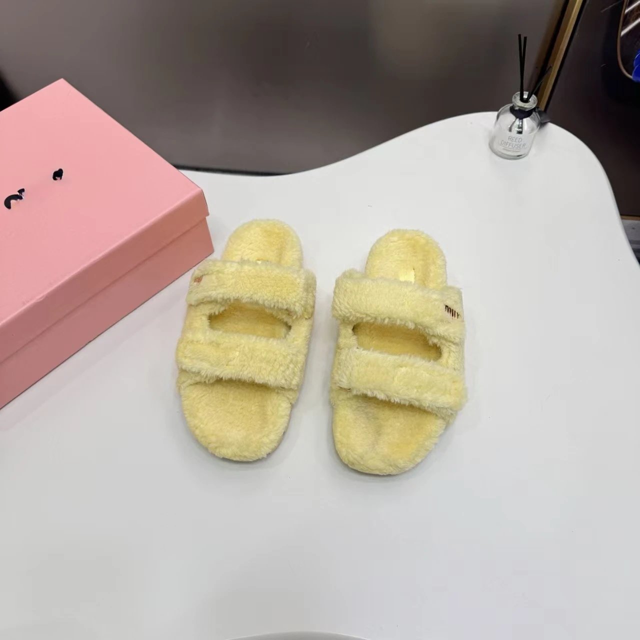 Miu Slippers Faux-Fur Double-Strap Slide image 2