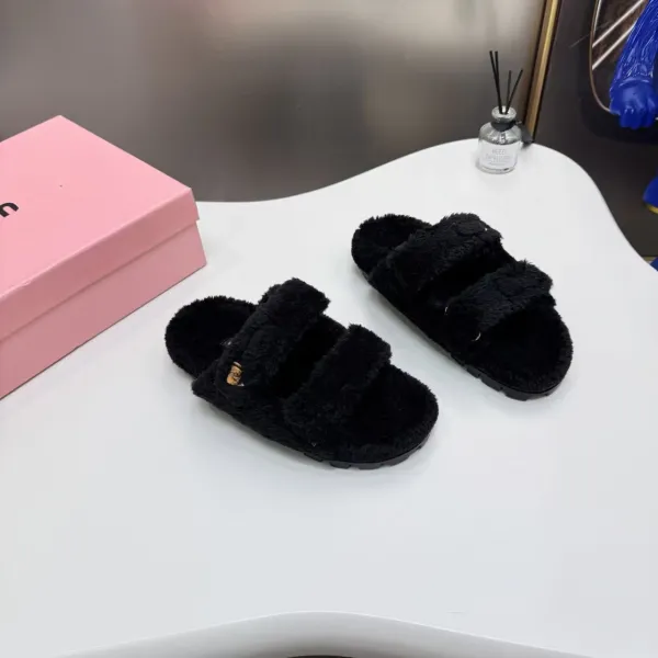 UGG Fluff Yeah Slide Black Faux Fur Slippers - 3