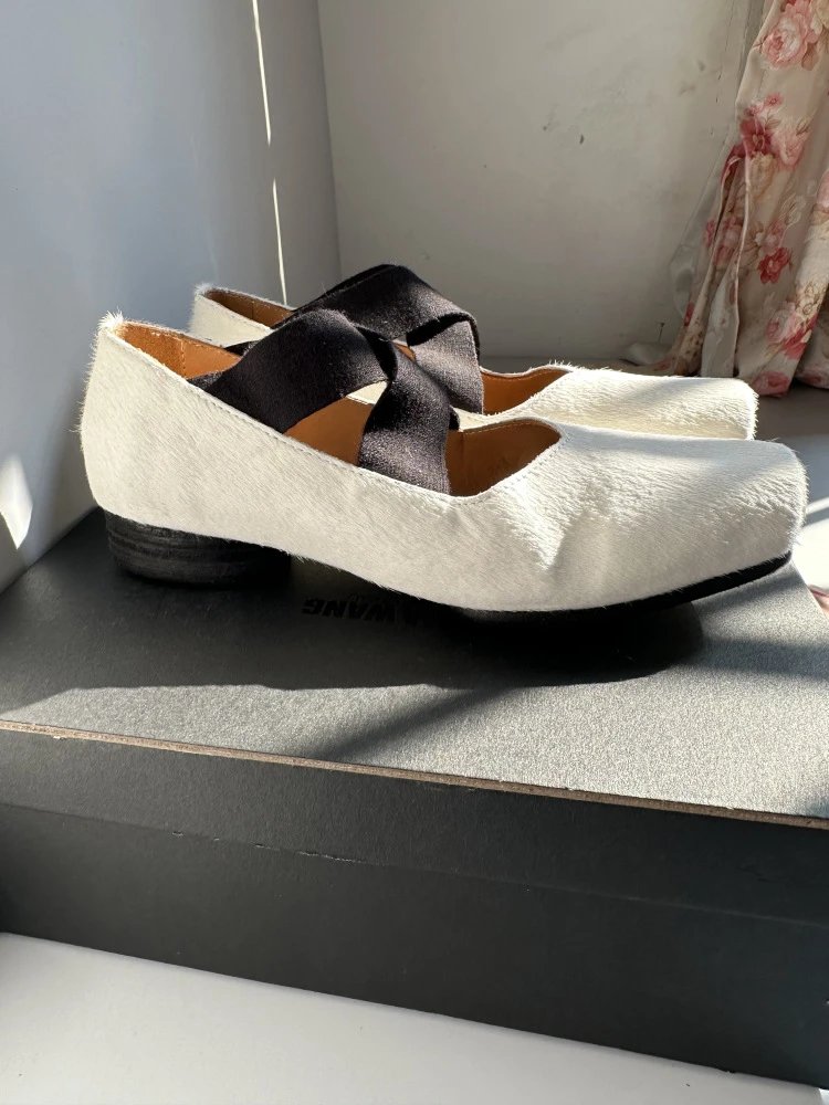 Design Mary Jane Flats Beige Suede with Black Strap Casual Shoes - 11