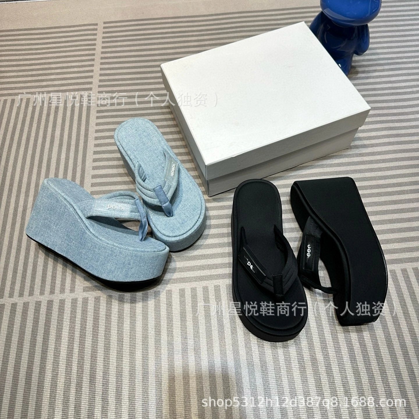 300 Wedge Platform Flip-Flops Light Blue Sandals - 12