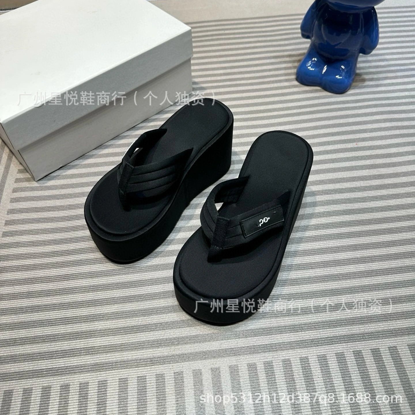 300 Wedge Platform Flip-Flops Light Blue Sandals - 3